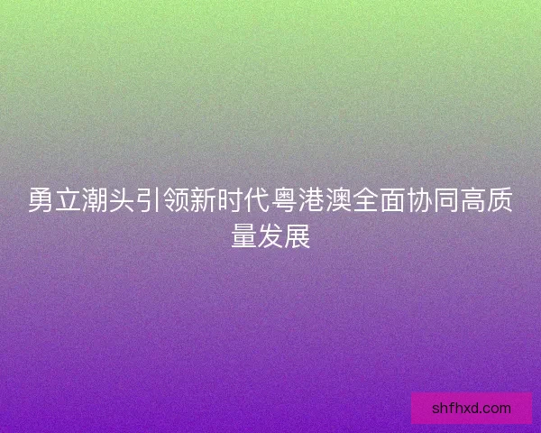 勇立潮头引领新时代粤港澳全面协同高质量发展